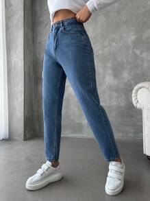 EURMUSE High Waist Mom Fit Jeans - Light Wash - View 5