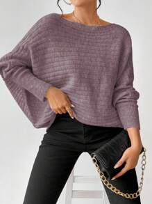 Chiquease Boat Neck Batwing Sleeve Sweater,Long Sleeve Tops Knit Pullover Fall Winter Sweater - Purple - View 5