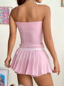 SHEIN EZwear Women's Knit Strapless Top With Pink Bow Tie