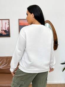 SHEIN EZwear Hơn Đồ họa Chữ cái Thả vai Áo nỉ - trắng - Xem 2