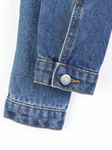 Thiếu niên cô gái Rách Raw Hem Áo khoác denim - Rửa trung bình - Xem 7