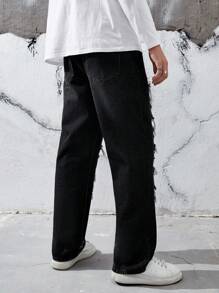 Manfinity Roghcode Homens Rasgado Jeans Reta - Cinza - Visão 2