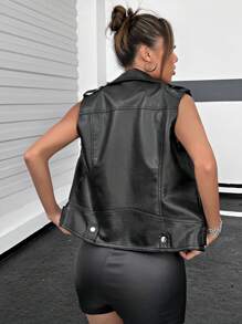 Apperloth A Zip Up PU Leather Vest Moto Jacket Punk Music Festival