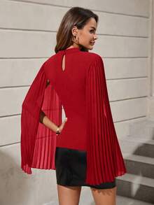 SHEIN Clasi 小高領百褶斗篷袖上衣 - 酒紅色 - 查看 2