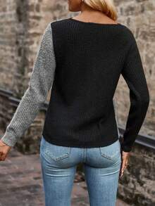 SHEIN Clasi 雙色睫毛蕾絲邊交叉套頭毛衣 - 彩色 - 查看 2