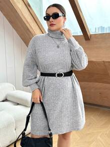 SHEIN Essnce Hơn Áo cao cổ Thả vai Đầm Không có thắt lưng - Xám - Xem 5