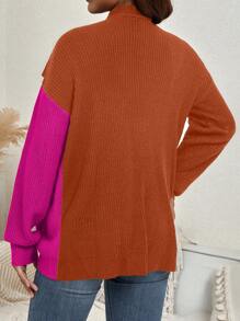 SHEIN Maternity Two Tone Drop Shoulder Asymmetrical Hem Sweater, For Winter - Orange - View 2
