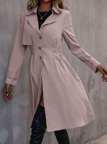 SHEIN Frenchy 西裝領彈性腰帶風衣外套 - 淺粉色 - 查看 7