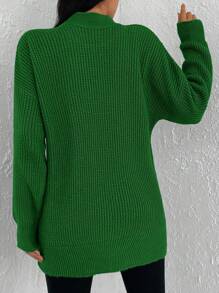 Cloudara Jersey de cuello alto de hombros caídos - Verde - Ver 2