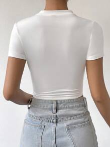 SHEIN Unity Pha lê Mẫu chữ Áo phông Crop - trắng - Xem 2