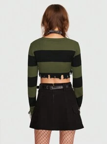 ROMWE Goth Two Tone Cut Out Crop Sweater - Multicolor - View 5