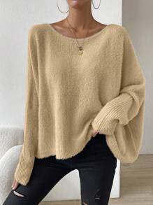 SHEIN Unity Cổ thuyền tay cánh Áo len - Màu Khaki - Xem 6