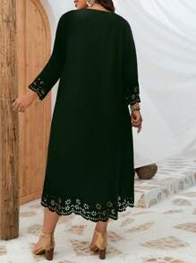 INAWLY Plus Laser Cut Out Scallop Trim Dress