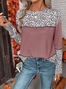 SHEIN LUNE Camiseta de hombros caídos con estampado de leopardo - Rosa vieja - Ver 5