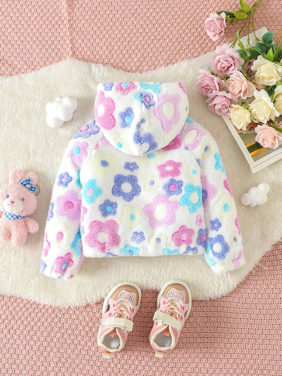Baby Girl Floral Print Zip Up Hooded Jacket