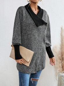 SHEIN Essnce Cổ áo thác nước tay cánh Áo len Duster - màu đen - Xem 4