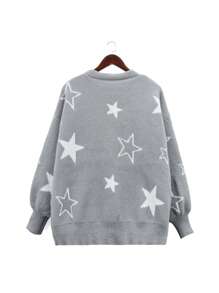 Flirla Plus Star Pattern Drop Shoulder Cardigan