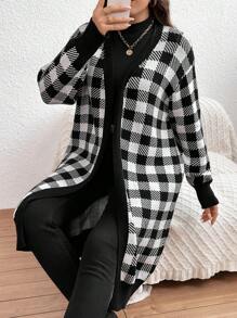 SHEIN LUNE Kích thước lớn In kẻ sọc Thả vai Mặt trước Mở Áo len Mở - Nhiều màu - Xem 6