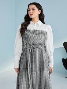 Mulvari Hơn In Houndstooth Thắt lưng Váy 2 trong 1 - Đen và trắng - Xem 4
