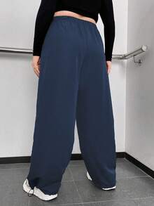 Flirla Talla grande Pantalones de pierna ancha de cintura con cordón - azul real - Ver 2