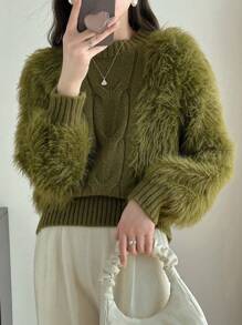 纯色粗针织毛衣、长袖上衣