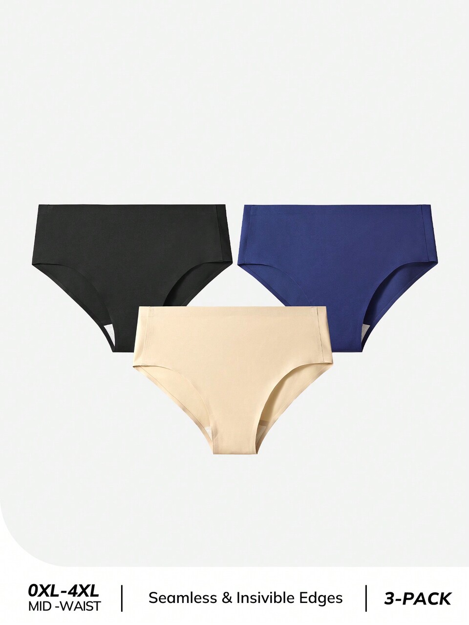 Plus 3-Packs Mid Waist No-Show Briefs Women Underwear Panties Set