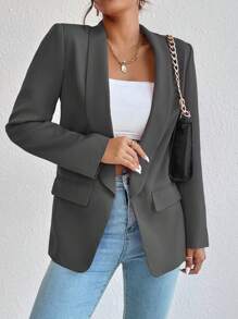 Ellegaria. 素色青果領開門襟西裝外套 - 灰色 - 查看 5