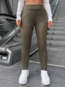 EURMUSE Jacquard High Waist Leggings - Army Green - View 4