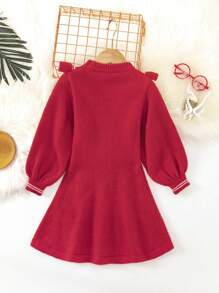 SHEIN Young Girl Ruffle Trim Lantern Sleeve Sweater Dress - Burgundy - View 2