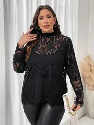 Reflora Plus Size Women's Sheer Lace Top