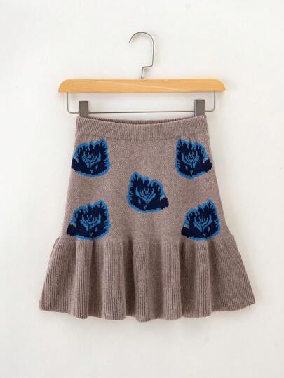 SHEIN Chica preadolescente Falda de punto con patrón floral bajo con fruncido