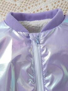 Baby Girl Holographic Zip Up Bomber Jacket - Mauve Purple - View 4