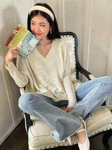 SHEIN Unity Jersey de punto de cable sólido para otoño e invierno - Albaricoque - Ver 1