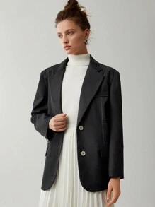 Anewsta Solid Lapel Neck Single Breasted Blazer - Grey - View 6