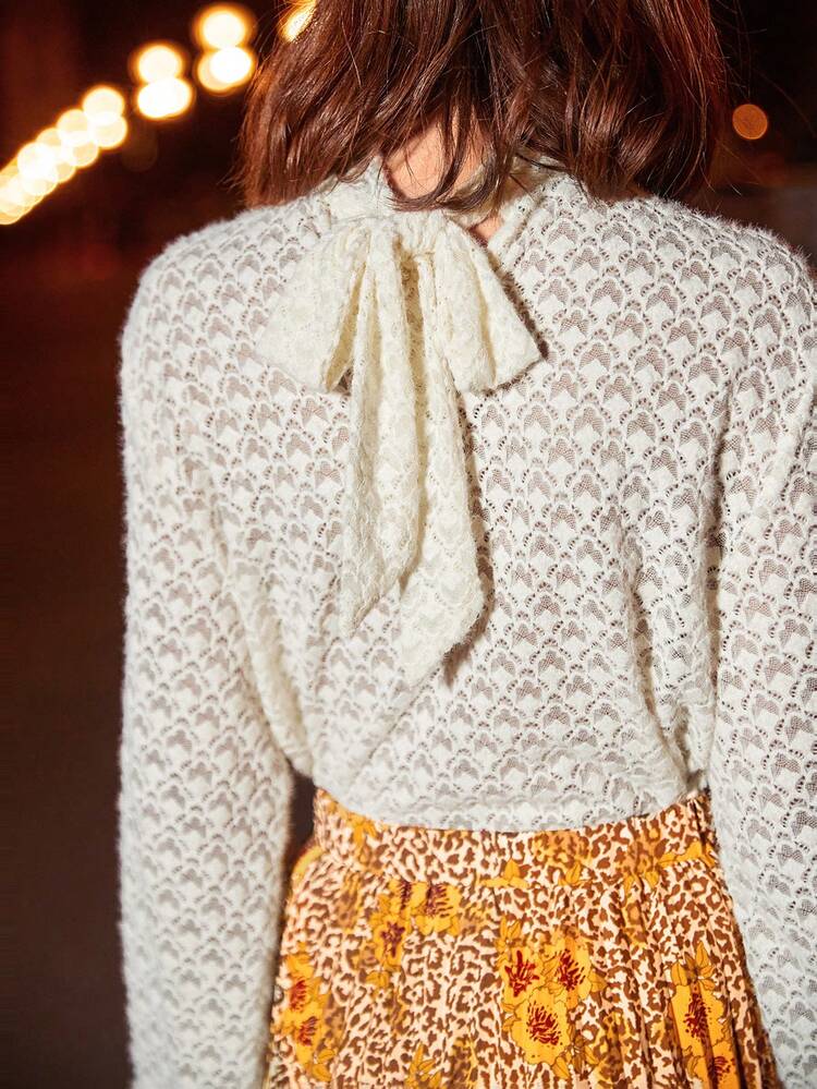 Mock Neck Lantern Sleeve Blouse Winter White Casual