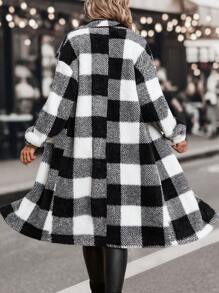 SHEIN Privé 大方格圖案大翻領法蘭絨外套 - 黑與白 - 查看 2