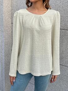 SHEIN LUNE T-shirt À Bouton Manches Bouffantes - Nude - Voir 4