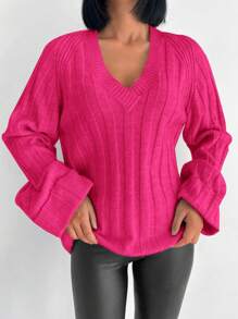 EURMUSE Jersey de cuello V de manga raglán - Rosa - Ver 3
