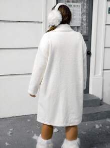 SHEIN EZwear Plus Dual Pocket Drop Shoulder Overcoat - White - View 2