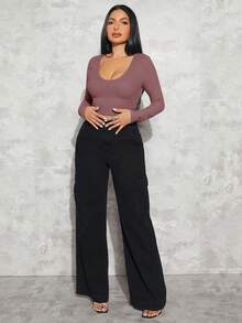 SHEIN SXY Scoop Neck Crop Tee - Redwood - View 3