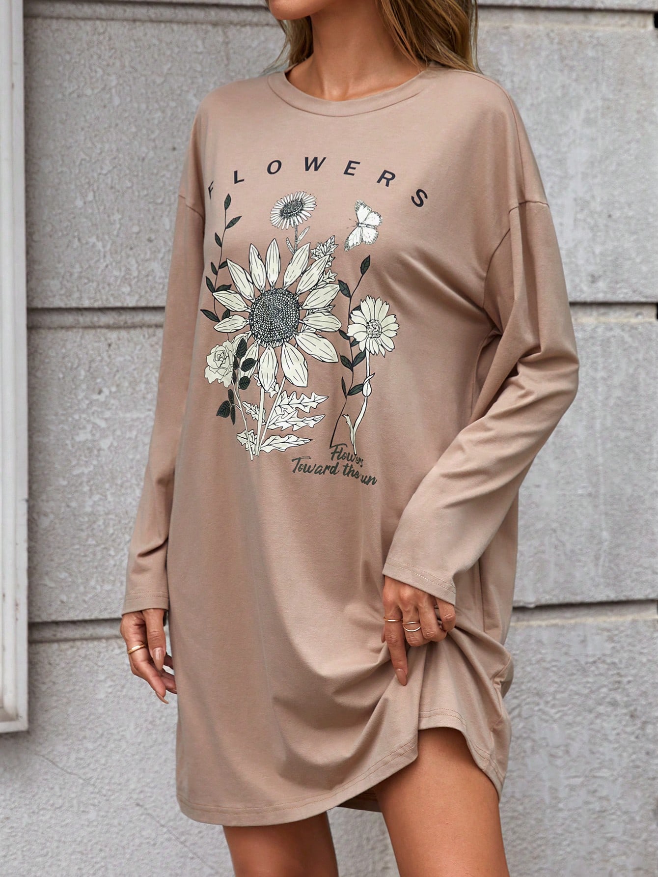 SHEIN LUNE Floral & Letter Graphic Drop Shoulder Tee Dress sz2307314474979940