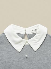 SHEIN Leap Crew Thiếu niên cô gái Cổ áo tương phản Ngọc trai đính cườm Chi tiết 2 trong1 Áo nỉ - Màu Xám nhạt - Xem 3