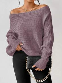 Chiquease Boat Neck Batwing Sleeve Sweater,Long Sleeve Tops Knit Pullover Fall Winter Sweater - Purple - View 6