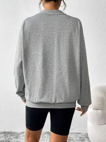 SHEIN Essnce 字母刺繡半拉鏈落肩袖運動衫 - 灰色 - 查看 2