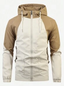Manfinity Homme Chaqueta con capucha con cordón de dos tonos para hombre, esposo, de manga larga, de bloques de color, chaqueta delgada