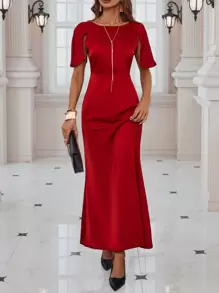 SHEIN Clasi 素色開衩袖洋裝 - 紅色 - 查看 1