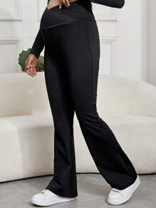 SHEIN Maternity Adjustable Waist Flare Leg Pants - Black - View 4