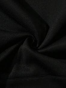 男士字母圖案袋鼠口袋抽繩連帽衫 - 黑色 - 查看 3