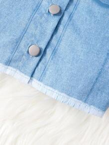 SHEIN Young Girl Bear Patched Textured Dress & Vest Jacket