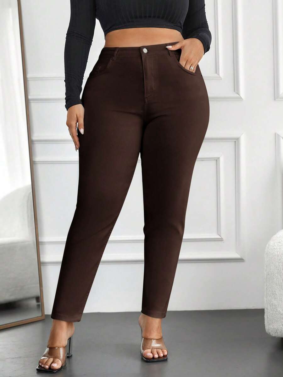 RueChic Plus Size Solid Color Slim Fit Jeans